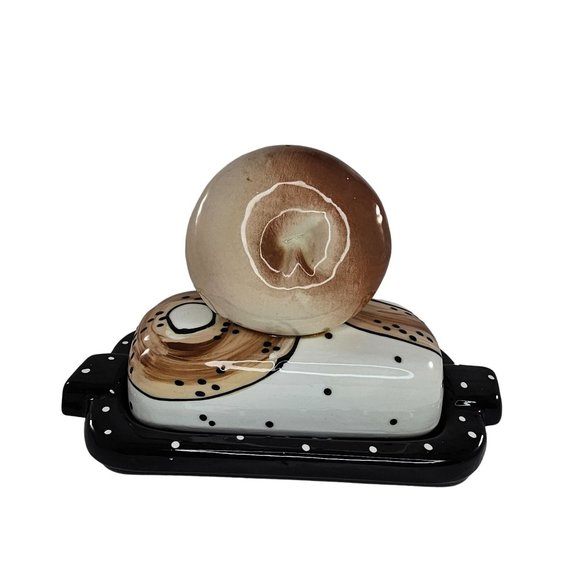 Bagel Shaped Butter Dish Studio Pottery Signed - Picture 2 of 8